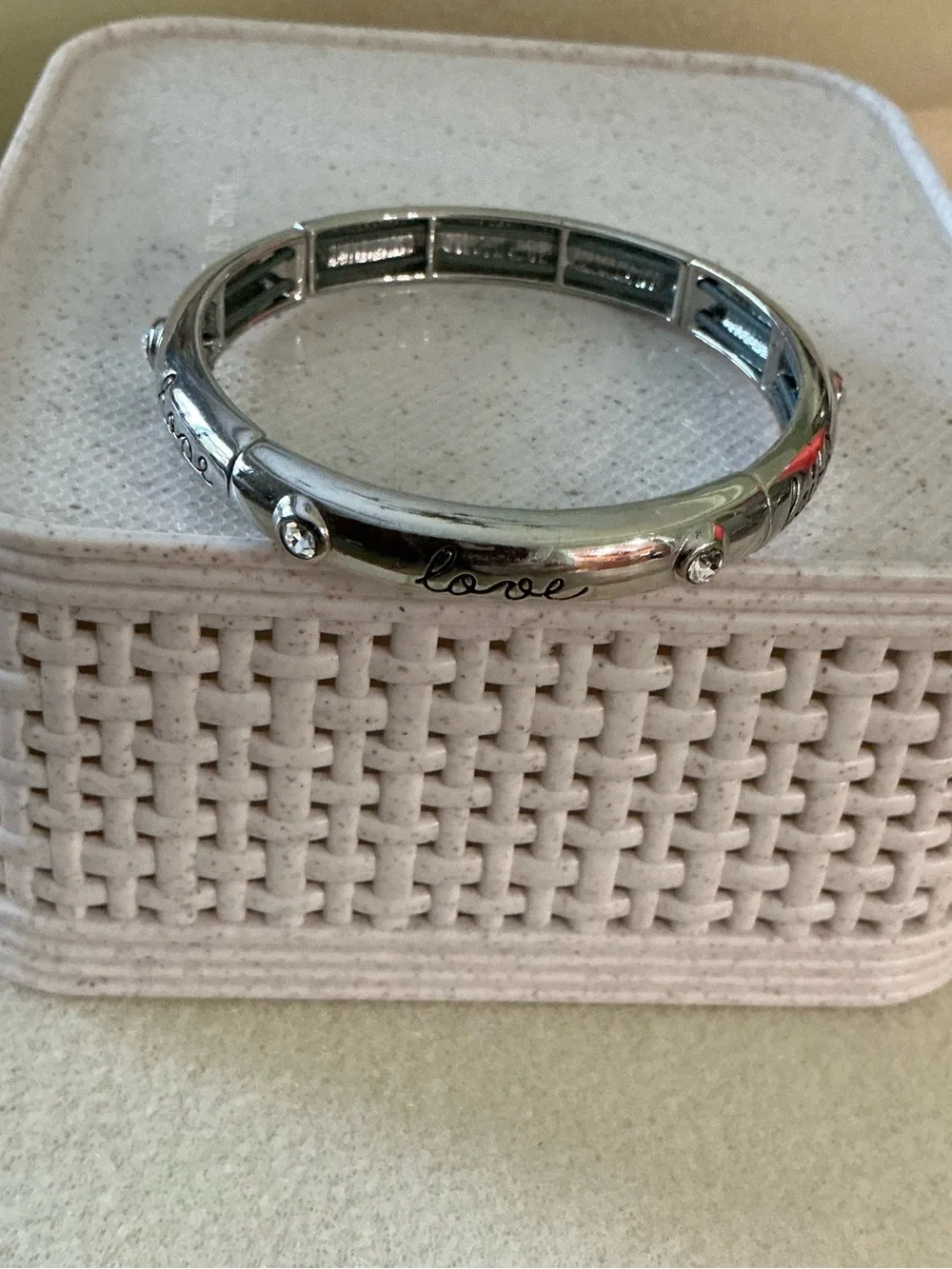 Silver 'Love, Faith and Hope Crystal Accent Bangle Bracelet
